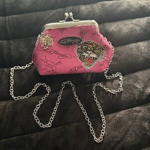 Ed Hardy Pink Tiger Clutch with Silver Chain